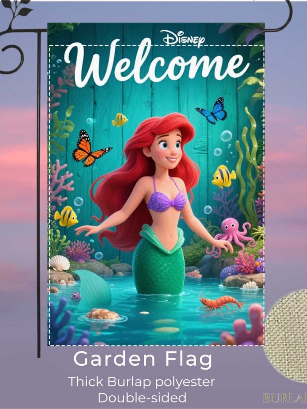 Welcome Garden Flag, Mermaid, 12”x18”, Double-Sided